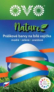  OVO® NATURE 3 barvy - modrá, zelená, oranžová  3 přírodní práškové barvy na velikonoční vajíčka –modrá, zelená, oranžová